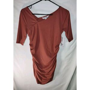 NWT Nine West Women's Mauve Rib Ruched Elbow Sleeve Top Size Small